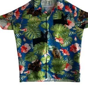 Hawaiian Shirt Dog Print Tropical Aloha No Tag Fits Men’s XXL 28x34